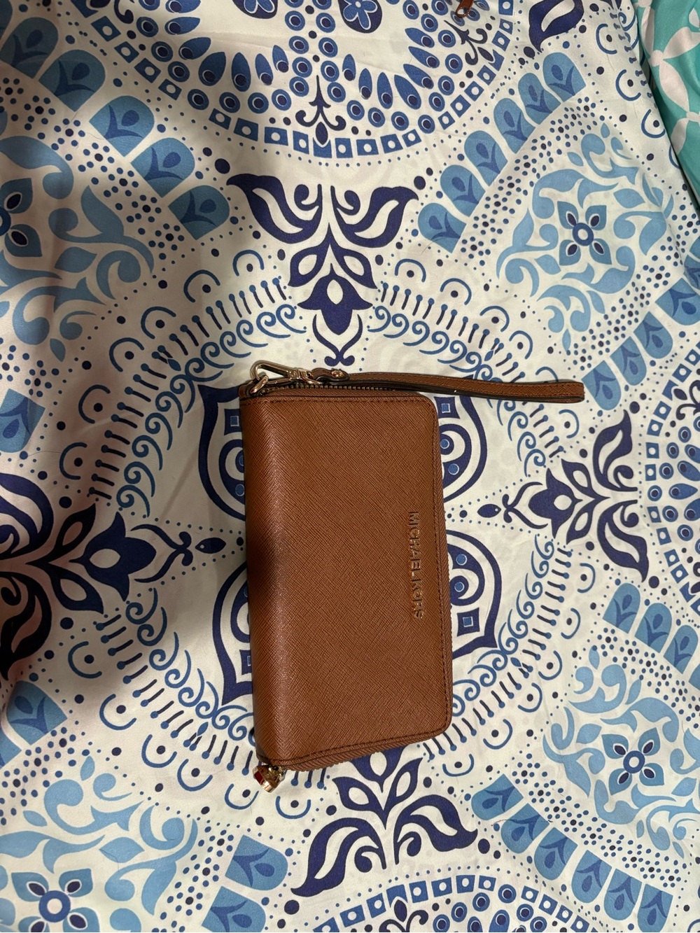 Michael Kors Tan Saffiano Leather Zip Wristlet Card Holder
